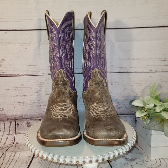 New NWOT Roper Women's Distressed Brown & Purple Leather Square Toe Boots Sz 8.5 - Picture 6 of 16